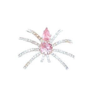 Vintage Pink Spider Brooch with Rhinestones